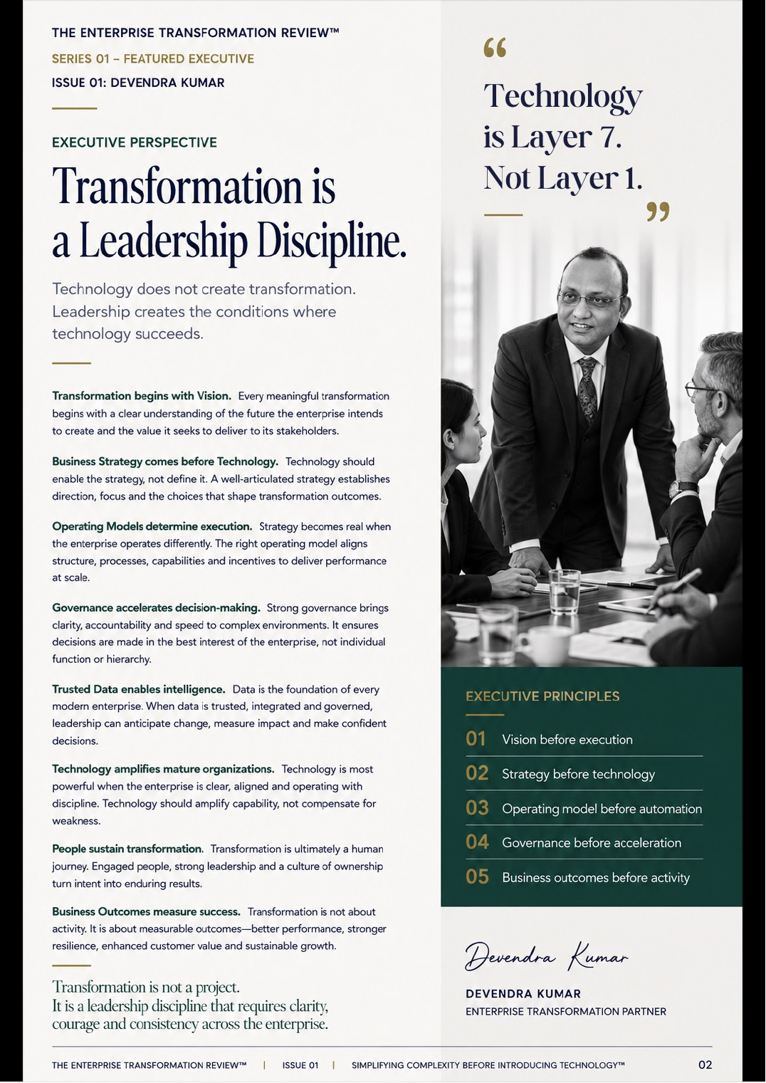 Enterprise Transformation Review Series 01 Issue 01, page 02: Transformation is a Leadership Discipline